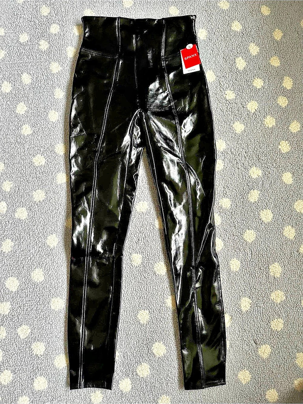 SPANX Faux Patent Leather Leggings in Black, Medium Tall High Rise NEW